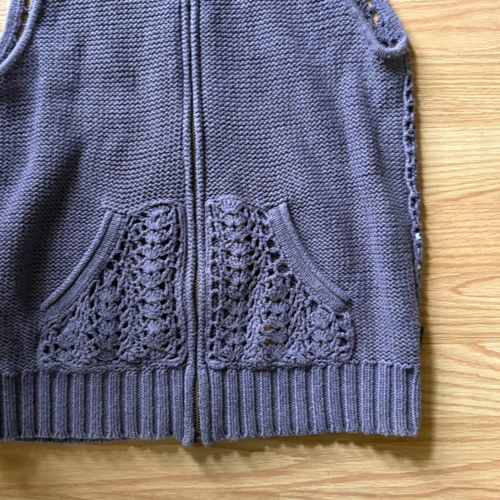 Woolrich Womens Purple Knit Full Zip Sleeveless Hoodie Crochet Back Vest Size M - Picture 2 of 8